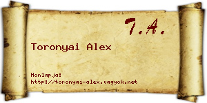 Toronyai Alex névjegykártya